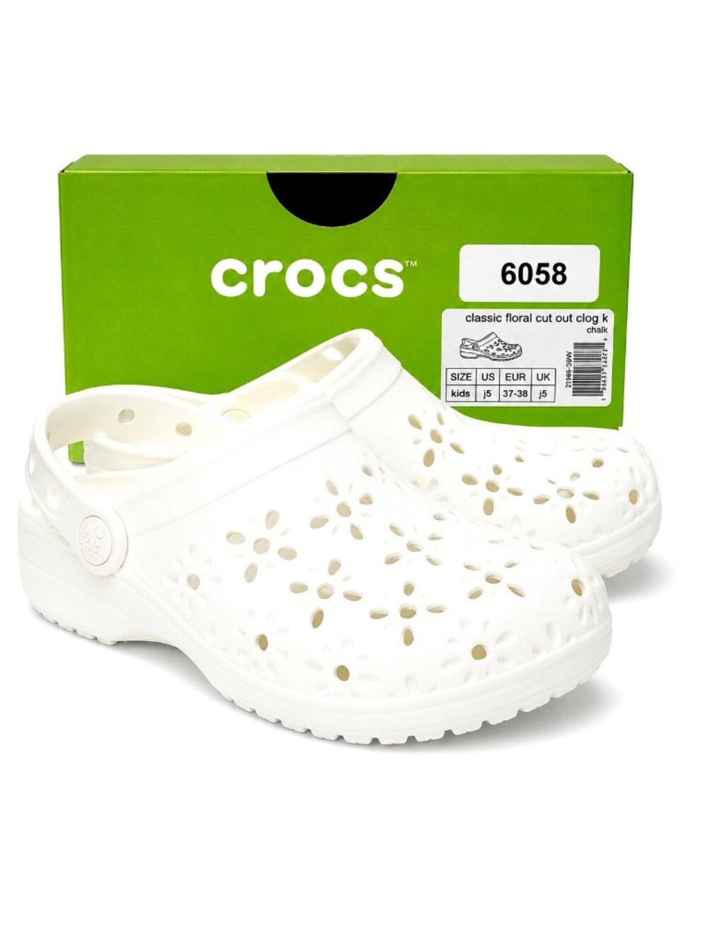 Crocs Floral Cutout Clogs Girls J5 Chalk White Kids Slip On Water Shoes